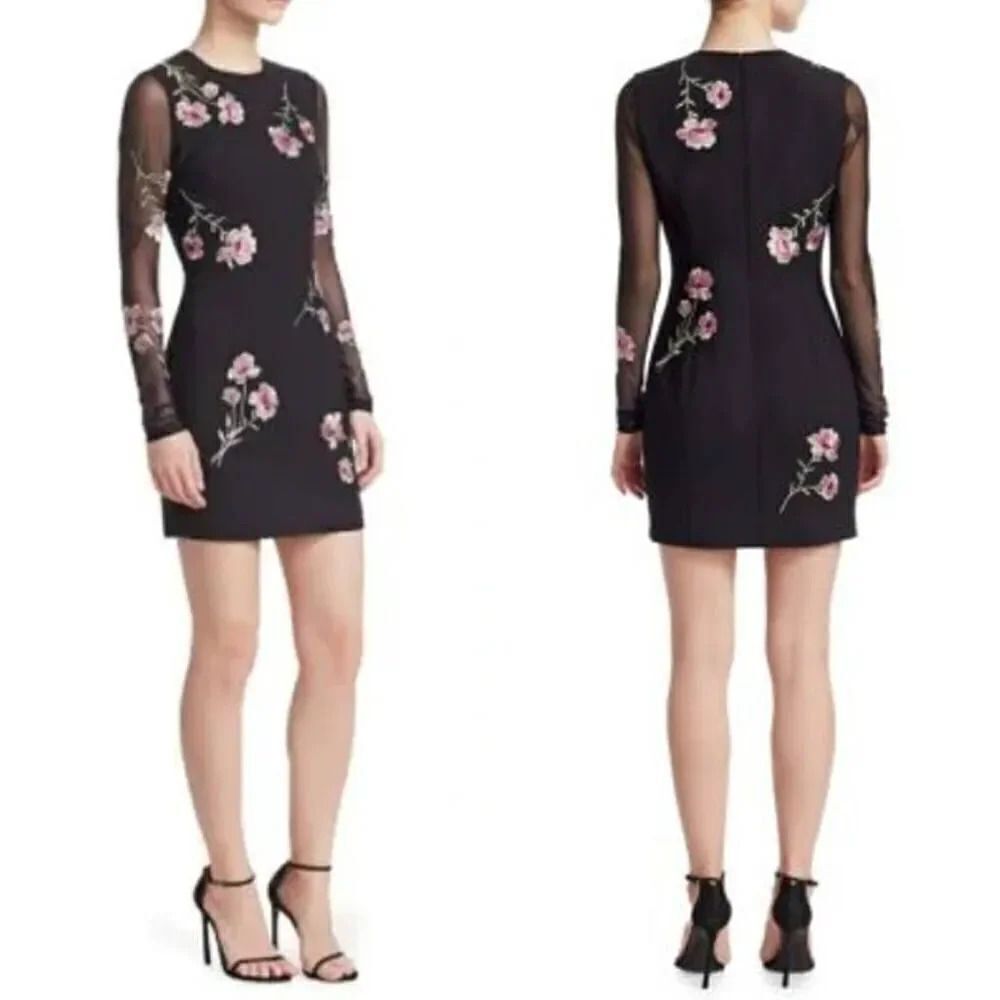 Cinq a sept Anna Floral Mesh Dress in Black Multi 8 Nwt $595